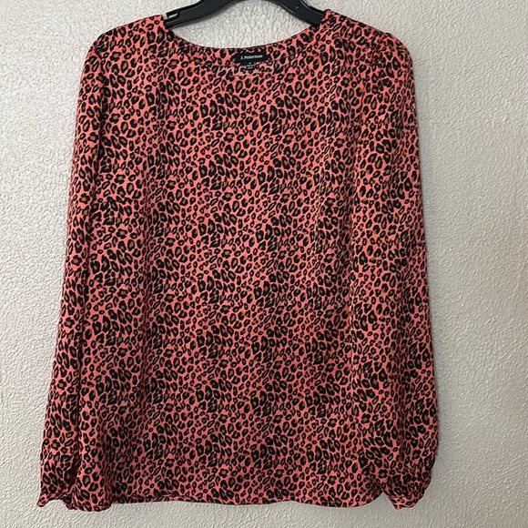 Women’s J Peterman Blouse Shirt Top Silk Feel Animal Print Pink Brown Black Sz8 - Picture 1 of 5
